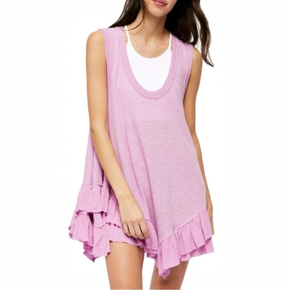 FREE PEOPLE Sasha Shimmy Ruffle Hem Tank In Euphoric Lilac